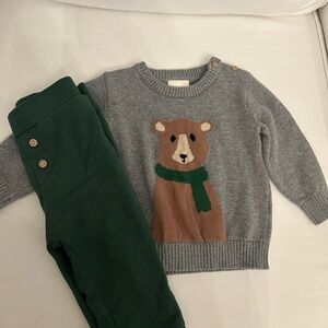 First Impressions Gray and Green Bear Sweater Set